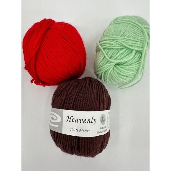 Elegant Heavenly Yarn Chocolate Brown Red Mint Green 100% Merino Wool Skein Lot - Picture 1 of 9
